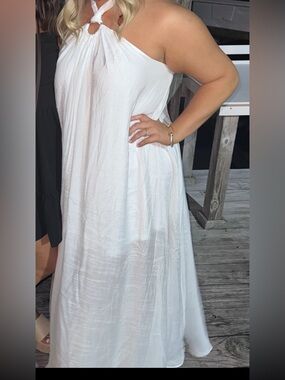 Aakaa White Halter Maxi Dress